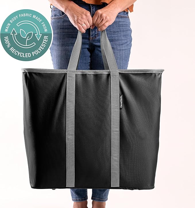 CleverMade Collapsible Laundry Basket - 64L Storage Organization Container 2Pack Midnight Black Shadow Gray - Portable Heavy-Duty Handles for laundry and Apartment Space-Saving