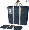CleverMade Collapsible Laundry Basket Hamper - Navy Noir Cream 2-Pack 64L - Space Saving Storage Organizer with Handles Foldable Home Organization