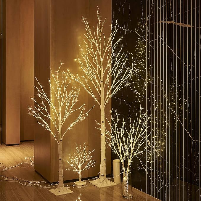 BAOLITVINE Birch Tree with Lights 4FT 200 Fairy Lights, Lighted Trees for Home Fireplace Room Party Thanksgiving Christmas Decoration Inside Outdoor