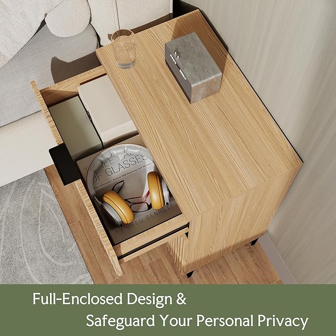 Wood Night Stand Set Fluted Dresser for Bedroom 3 Drawers End Tables Nightstand, Storage Modern Side Table Natural Wood Bedside Table