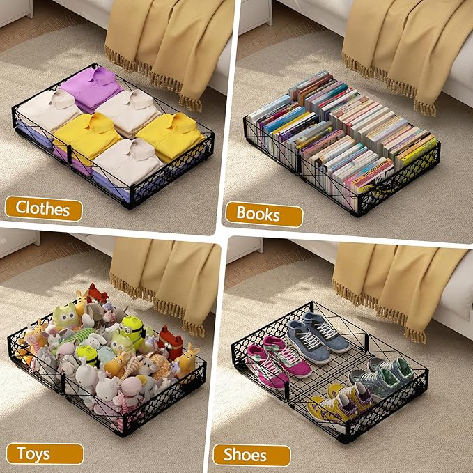 NADAMOO Under Bed Storage with Wheels, 1 Pack Rolling Under Bed Storage Containers, Foldable Metal Under the Bed Organizer Bins for Bedroom Clothes Shoes Blankets