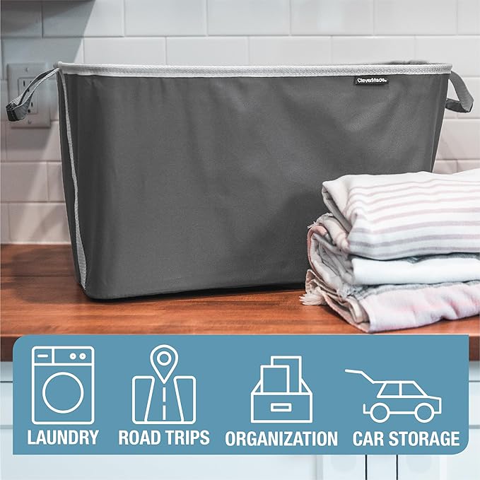 CleverMade Collapsible Laundry Basket Hamper - Black 2-Pack 60L - Space Saving Storage Organizer with Handles Foldable Home Organization