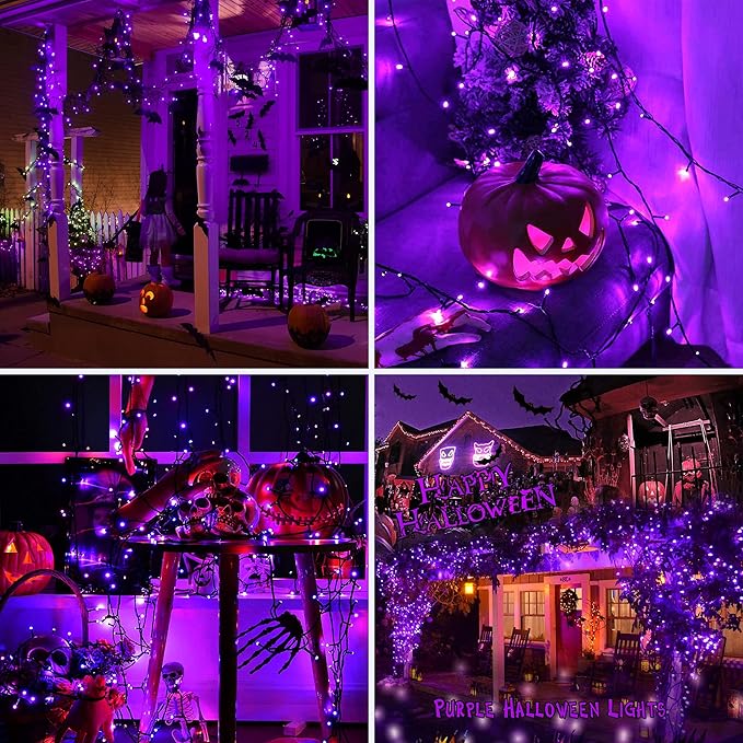 AmyHomie Purple Christmas Lights, 108Ft 300LED Halloween String Lights, 8 Modes Waterproof Fairy Lights for Outdoor & Indoor Home Patio Garden Party Wedding Decor