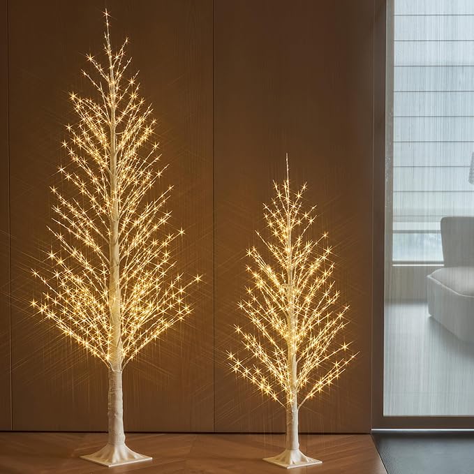 Fudios Lighted White Tree Alpine 6FT 810 LED Fairy Lights, Artificial Winter Twig Tree Lights Plug in for Christmas Indoor Outdoor Home Decoration