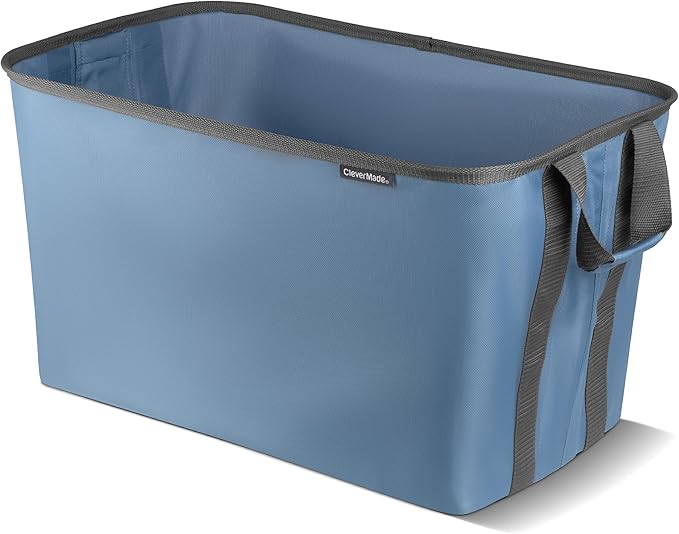 CleverMade Collapsible Laundry Basket Hamper - Denim Shadow Gray 2-Pack 60L - Space Saving Storage Organizer with Handles Foldable Home Organization