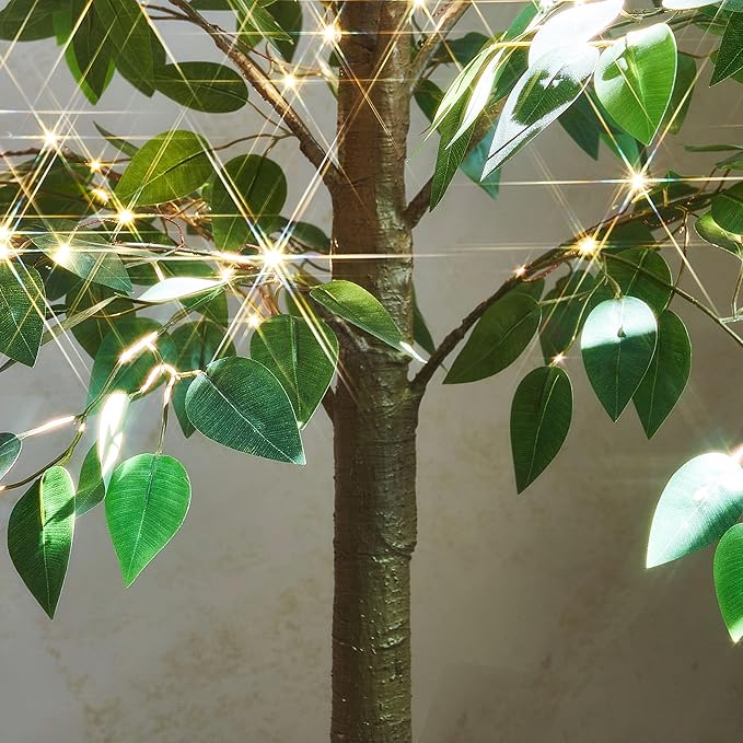 Hairui Artificial Ficus Silk Tree Lights 6FT 264 LED Fairy Lights, Faux Plant Tree with Lights for Home Room Spring Summer Christmas Decoration Indoor