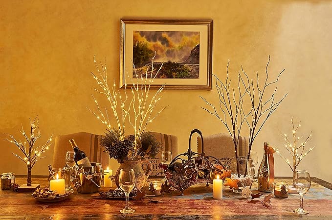 Hairui Lighted Twig Brown Branch with Fairy Lights 32in 150 LED Plug in Lighted Willow Branch for Christmas Wedding Party Decoration 2 Sets (Vase Excluded)