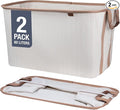 CleverMade Collapsible Laundry Basket Hamper - LUXE Cream Herringbone 2Pack 60L -SpaceSaving Storage Organizer with Handles Foldable Home Organization