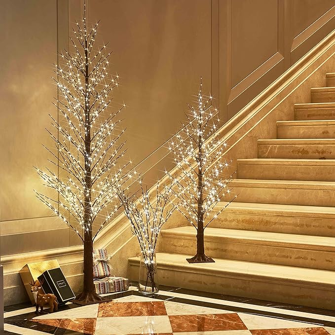 Hairui Lighted Brown Twig Branches Plug in with Dimmer and Timer 32IN 200 LED Fairy Lights, Lighted Willow Branches for Indoor Outdoor Home Room Christmas Decoration (Vase Excluded)