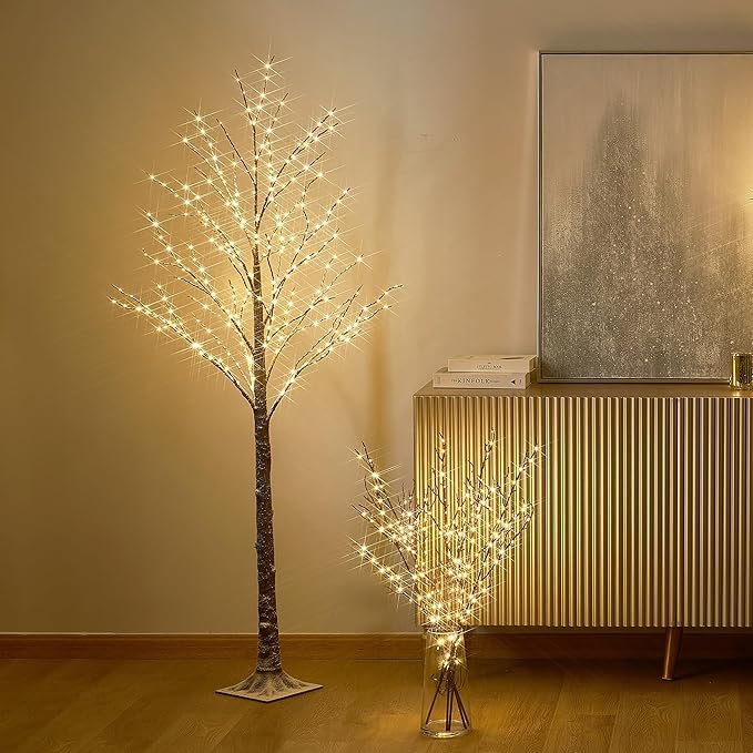 Hairui Lighted Snow Flocked Twig Tree with Fairy Lights 6FT 330 LED for Indoor Home Thanksgiving Christmas Holiday Decoration