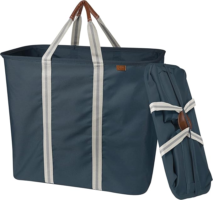 CleverMade Collapsible Laundry Basket Hamper - Navy Noir Cream 2-Pack 64L - Space Saving Storage Organizer with Handles Foldable Home Organization