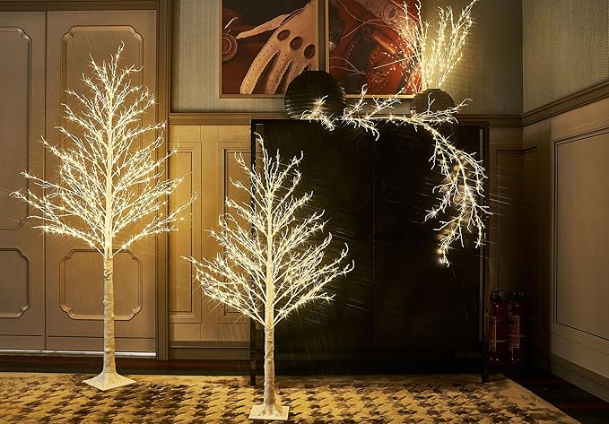 LITBLOOM Lighted White Twig Branches 32IN 200 LED Fairy Lights Plug in with Timer and Dimmer, Artificial Tree Branch with Lights for Holiday Xmas Home Decoration Indoor Outdoor Decor