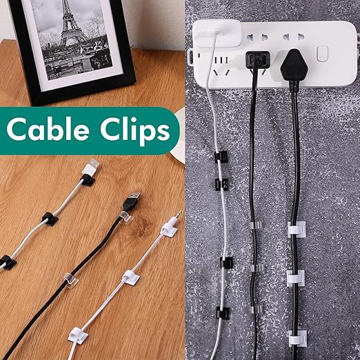 Namalu 240 Pcs Cable Clips Outdoor Wire Clip Adhesive Cable Hook Cord Organizer Holder R Shape Christmas Light Clip for Desk Wall Cable Management String Lights Fairy Light Decoration(Clear, Large)