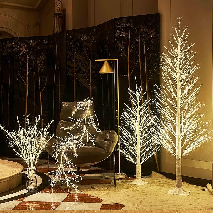 LITBLOOM Lighted White Twig Branches 32IN 200 LED Fairy Lights Plug in with Timer and Dimmer, Artificial Tree Branch with Lights for Holiday Xmas Home Decoration Indoor Outdoor Decor