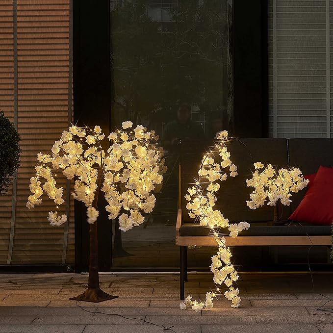 Hairui Cherry Blossom Tree with Lights 4FT 180 Fairy Lights, Artificial Lighted Tree for Spring Wedding Birthday Party Decoration Inside Outdoor