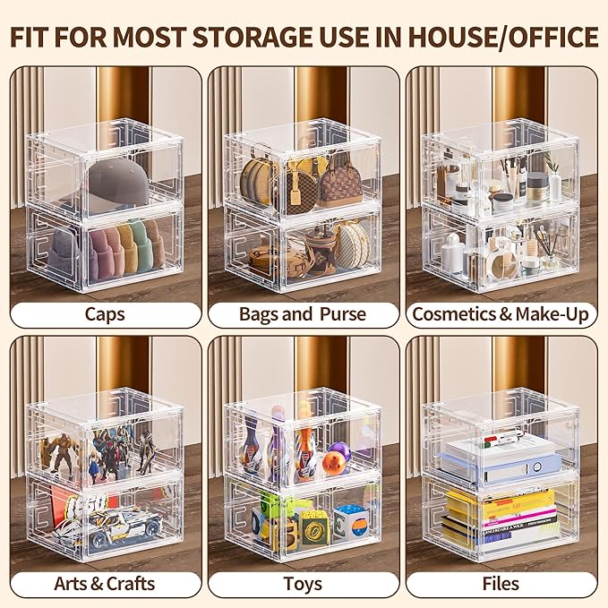 10 Pack XX Large Shoe Organizer, Heavy-Duty Hard Thicken Plastic Clear Stackable Shoe Storage Box Organizer for Closet, Space-Saving Shoe Rack Display Case Bin Containers for Sneakers, Clear