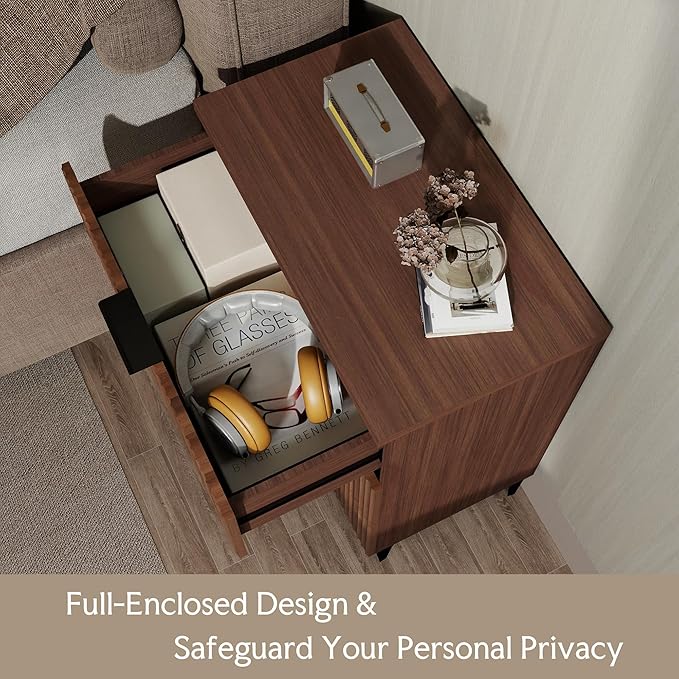 Wood Night Stand Set Fluted Dresser for Bedroom 3 Drawers End Tables Nightstand, Storage Modern Side Table Natural Walnut Bedside Table