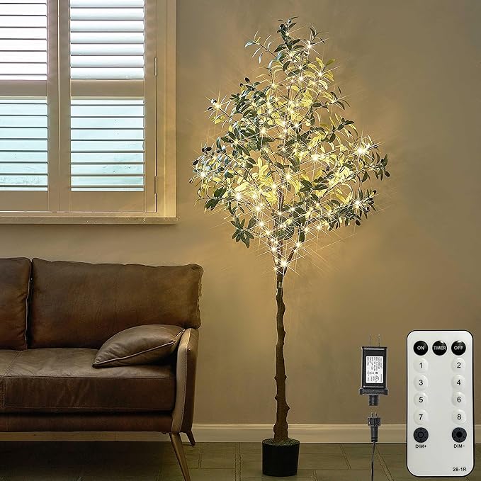 Hairui Lighted Olive Tree with 300 Warm White Fairy Lights 6FT with Dimmer and Timer, Faux Greenery Tree Lights for Indoor Outdoor Home Decoration